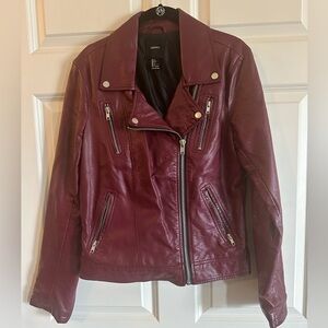 Faux leather, maroon jacket